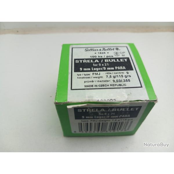 Ogives sellier bellot 9mm 115grs fmj