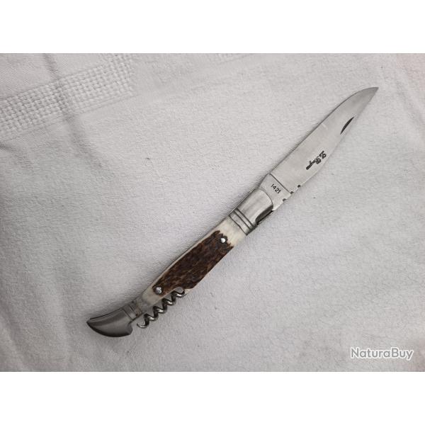 Couteau de poche avec tire bouchon plaquettes bois de cerf
