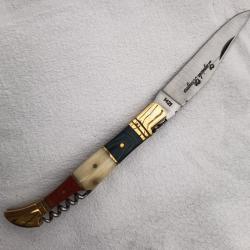 couteau Laguiole Bougna manche tricolore os/bois patriote tire bouchon longueur 22 cm