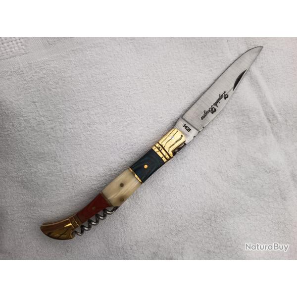 couteau Laguiole Bougna manche tricolore os/bois patriote tire bouchon longueur 22 cm