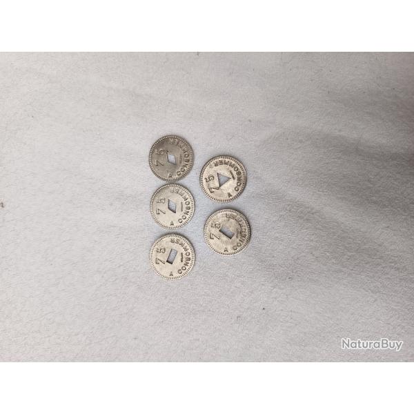 lot n�1- 5 anciens jetons circulaires Volant 75 � consommer