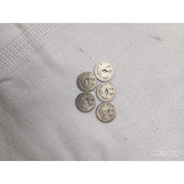 lot n�2- 5 anciens jetons circulaires Volant 75 � consommer
