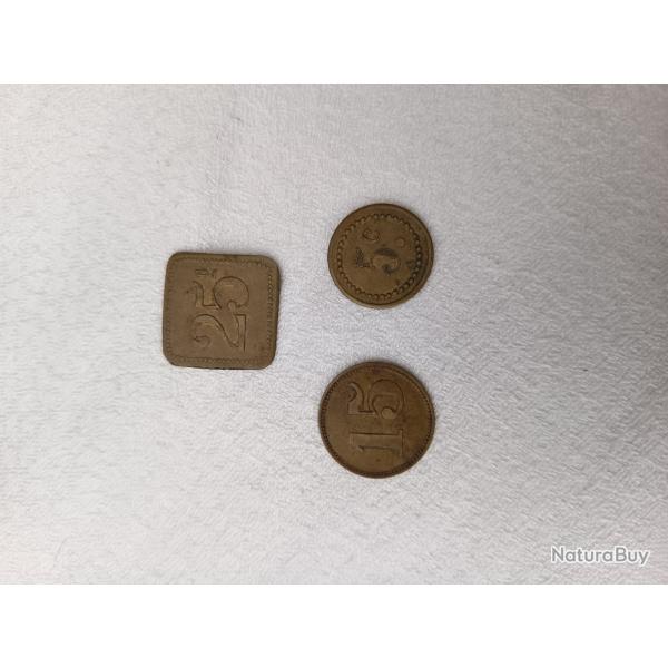 lot de 3 anciens jetons laiton