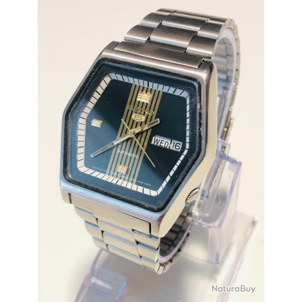 Montre Vintage Seiko 5 Automatique Cal. 6309, Bo�tier Octogonal, Cadran Noir et Or