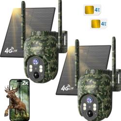 Lot de 2 Cam&eacute;ras de Chasse 4G Solaires DFGRD 2K PTZ 360&deg; - Vision Nocturne - SIM