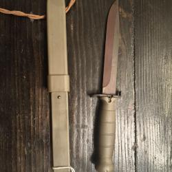 Couteau fixe de terrain AES Solingen W.-Germany (type Feldmesser FM80) avec fourreau vert olive