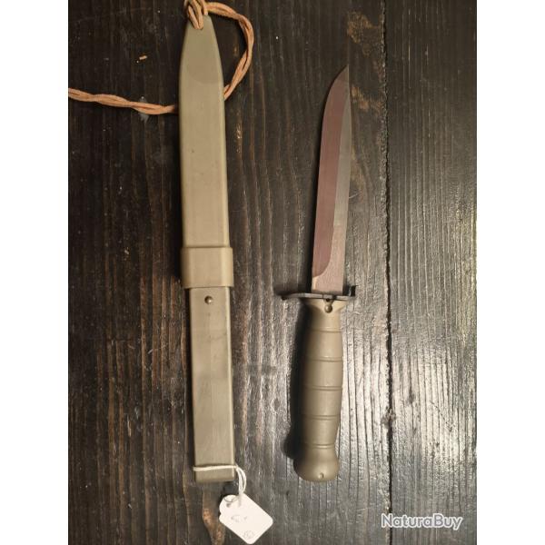 Couteau fixe de terrain AES Solingen W.-Germany (type Feldmesser FM80) avec fourreau vert olive