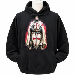 Sweat &agrave; Capuche Chevalier Templier 100% Coton Noir - Poche Kangourou - Croix