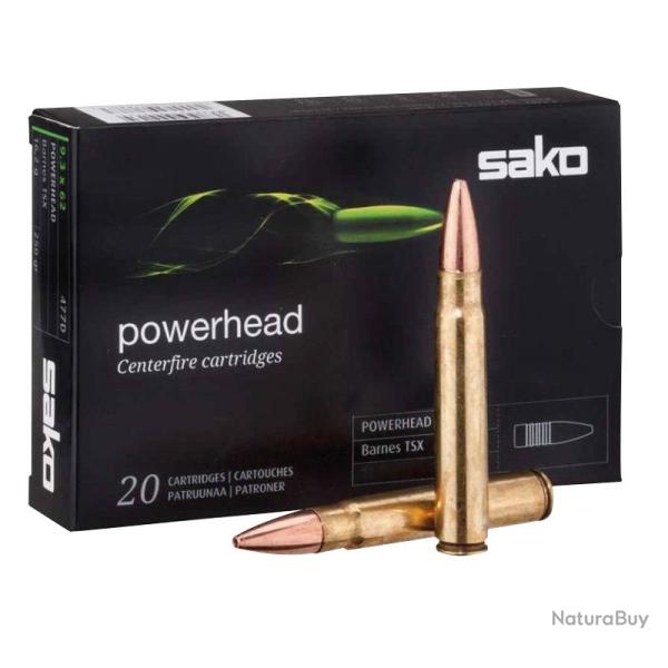 Cartouches Sako 9.3X66 18.5G 286GR Powerhead SP 479D sans Plomb Boite de 20