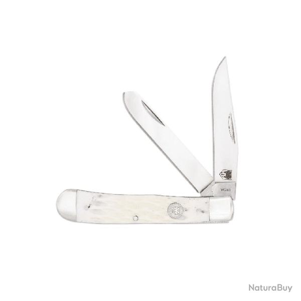 Couteau Cobratec Trapper Lame Acier VG-10 Manche Os Blanc Slip Joint CBTTRPWHBN