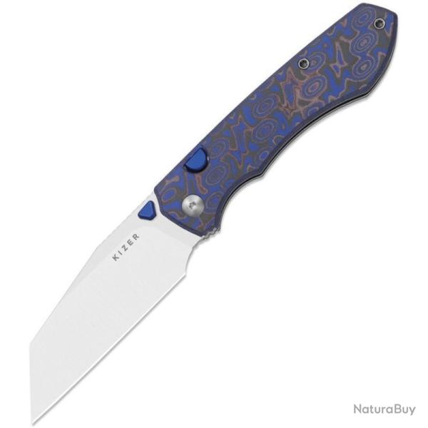Couteau Kizer Wharning Lame Acier N690 Manche Micarta Bleu Verrouillage Liner Lock KIV3738BW2