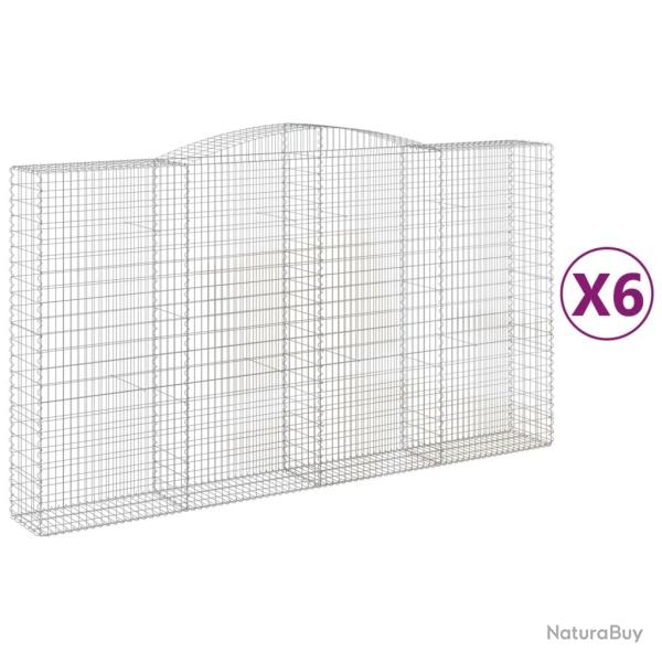 Paniers � gabions cl�ture cage mur de sout�nement arqu�s 6 pcs 400 x 50 x 220/240 cm fer galvanis�