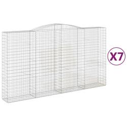 Lot de 7 paniers &agrave; gabions cl&ocirc;ture cage mur de sout&egrave;nement arqu&eacute;s 400 x 50 x 220/240 cm fer galvani