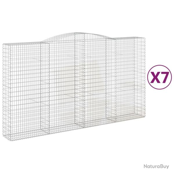 Lot de 7 paniers � gabions cl�ture cage mur de sout�nement arqu�s 400 x 50 x 220/240 cm fer galvani