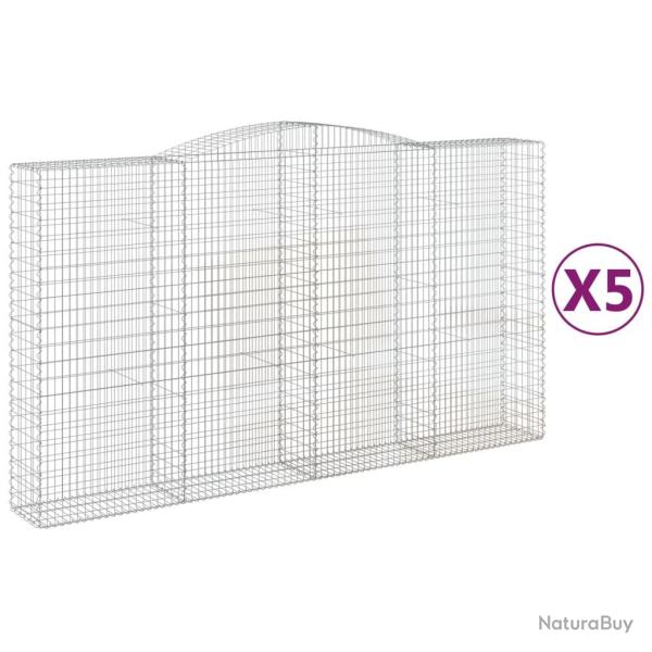 Paniers � gabions cl�ture cage mur de sout�nement arqu�s 5 pcs 400 x 50 x 220/240 cm fer galvanis�