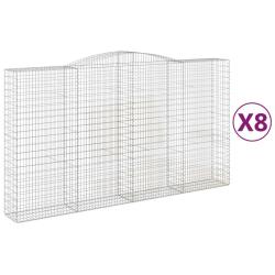 Lot de 8 paniers &agrave; gabions cl&ocirc;ture cage mur de sout&egrave;nement arqu&eacute;s 400 x 50 x 220/240 cm fer galvani