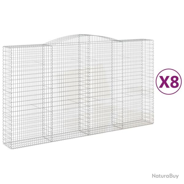 Lot de 8 paniers � gabions cl�ture cage mur de sout�nement arqu�s 400 x 50 x 220/240 cm fer galvani