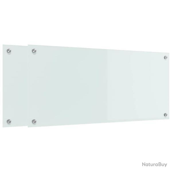Lot de 2 dosserets de cuisine modernes 90 x 40 cm durables et thermor�sistants en verre tremp� blan