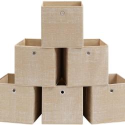 Lot de 6 bo&icirc;tes de rangement pliables pour jouets v&ecirc;tements 30 x 30 x 30 cm en tissu non-tiss&eacute; beig