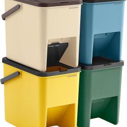 Lot de 4 poubelles de tri empilables cuisine 37,5 x 23,5 x 32 cm avec couvercles &agrave; ouverture pressi