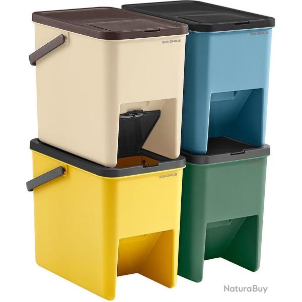 Lot de 4 poubelles de tri empilables cuisine 37,5 x 23,5 x 32 cm avec couvercles � ouverture pressi