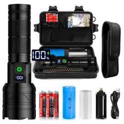 Lampe Torche LED NXPZ Rechargeable USB-C - Zoom R&eacute;glable - &Eacute;cran LCD - 5 Modes - Coffret