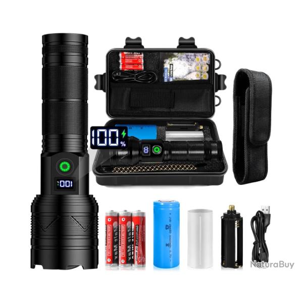 Lampe Torche LED NXPZ Rechargeable USB-C - Zoom R�glable - �cran LCD - 5 Modes - Coffret