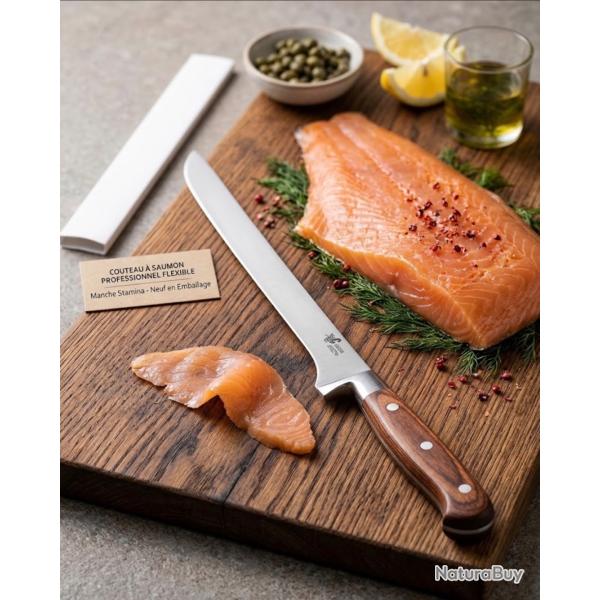 COUTEAU � SAUMON PROFESSIONNEL - LAME FLEXIBLE - NEUF SOUS  �tui cartonn�