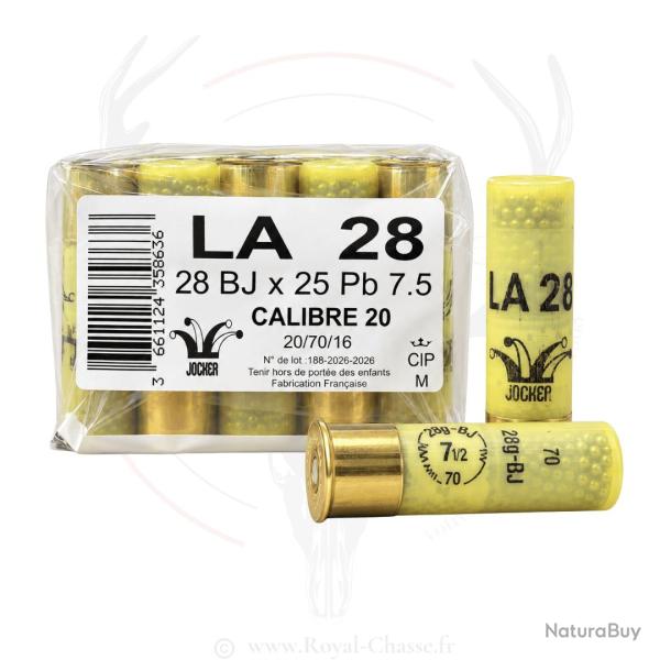 Lot de 10x 25 cartouches LA 28 BJ Cal.20/70 Jaune Transparent JOCKER 09