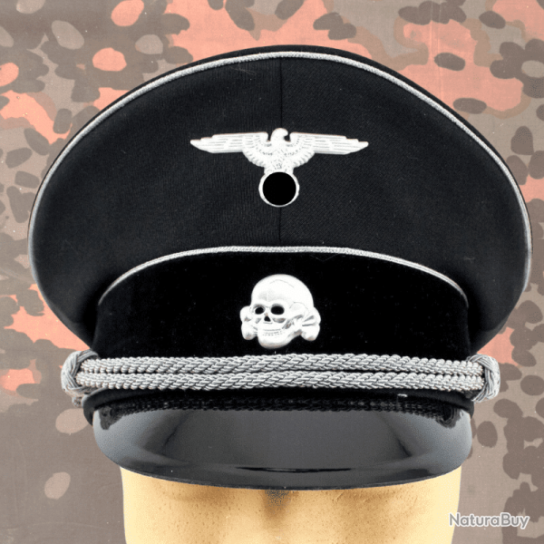 Visor Cap Noire Allgemeine SS - Schirmm�tze � Passepoil Argent� - Reproduction 60