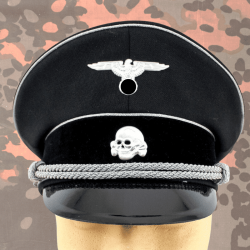 Visor Cap Noire Allgemeine SS - Schirmm&uuml;tze &agrave; Passepoil Argent&eacute; - Reproduction 57