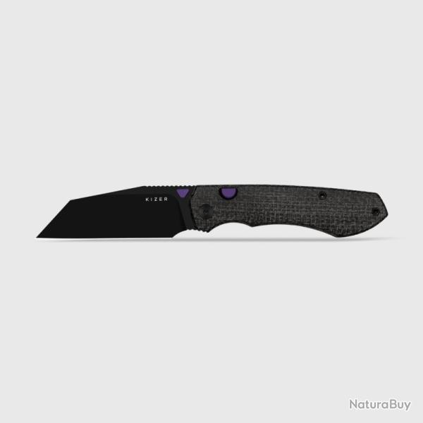 Couteau Kizer Wharning Lame Acier N690 Manche Micarta Noir Button Liner Lock KIV3738BW1