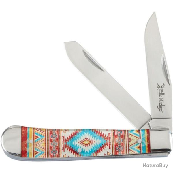 Couteau Elk Ridge Trapper Orange Southwest Lame Acier 3Cr13 Manche Acrylique Slip Joint ER42452OR