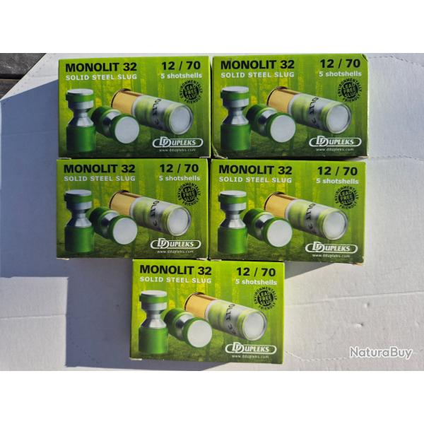 Lot de 5 boites de 5 cartouches Balles Dupleks Monolit 32 - Cal. 12/70