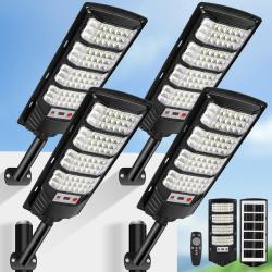 Lot de 4 Lampadaires Solaires SENDALE 600W LED - D&eacute;tecteur Mouvement IP66 - T&eacute;l&eacute;commande