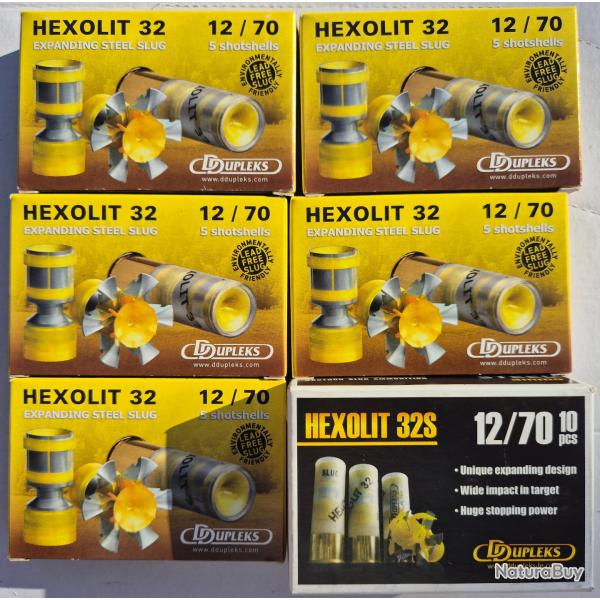 Lot de 5 boites de 5 cartouches � balle DDupleks Hexolit 32 + 1 boite 10 cartouches Hexolit 32S