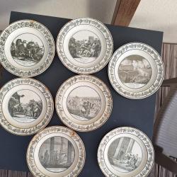 Lot de 7 assiettes histori&eacute;es Creil (STONE COQUEREL et LEGROS)