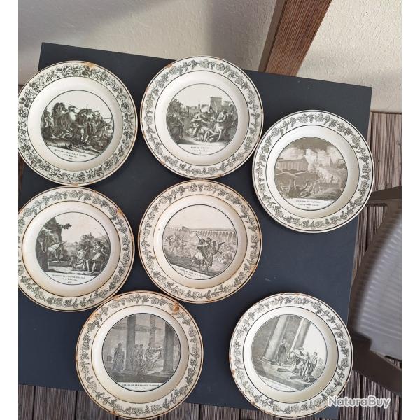 Lot de 7 assiettes histori�es Creil (STONE COQUEREL et LEGROS)