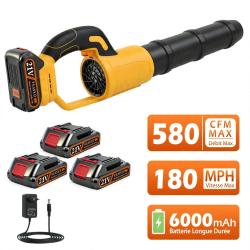 Souffleur de feuilles sans fil 21V � 30 000 tr/min � 100 m/s � 3 batteries incluses - L&eacute;ger