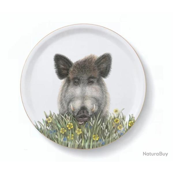 Plateau rond Sanglier �36cm Charlotte Nicolin