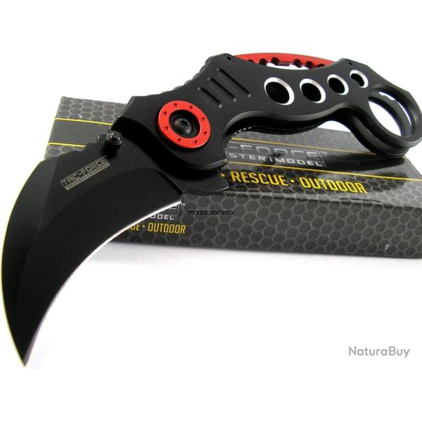 Couteau Griffe Ours Tac Force Karambit A/O Lame Acier 3Cr13 Manche Aluminium Noir Linerlock 578BK