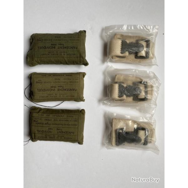 Lot 3 pansements militaires arm�e fran�aise type 49 (Royer-Genay, ann�e 1952-1954 et 3 agraphes