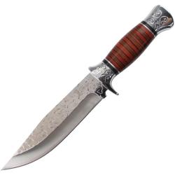 Couteau Fixe Elk Ridge 1004 Lame Acier 3Cr13 Manche Cuir Brun &Eacute;tui Cuir ER1004