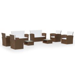 Salon de jardin meuble d'ext&eacute;rieur ensemble de mobilier 8 pi&egrave;ces avec coussins r&eacute;sine tress&eacute;e marro