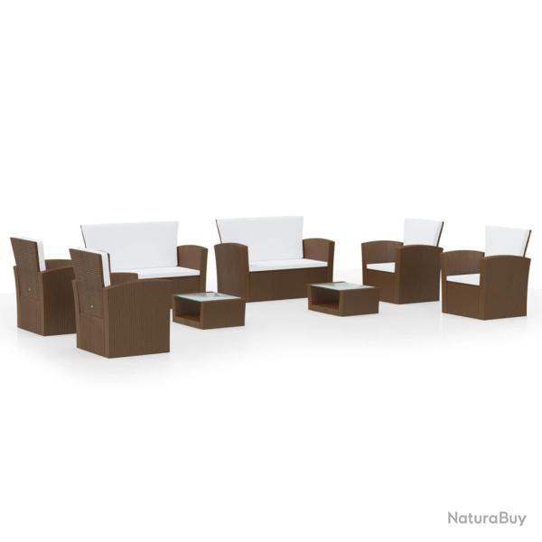 Salon de jardin meuble d'ext�rieur ensemble de mobilier 8 pi�ces avec coussins r�sine tress�e marro