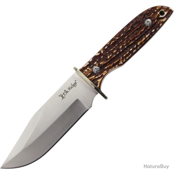Couteau Fixe Elk Ridge FIX132 Lame Acier 3Cr13 Manche Synth�tique Brun �tui Cuir ERFIX132