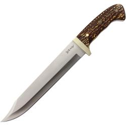 Couteau Fixe Elk Ridge Bowie FIX134 Lame Acier 3Cr13 Manche Synth&eacute;tique Brun &Eacute;tui Cuir ERFIX134