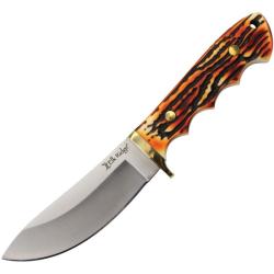 Couteau Fixe Elk Ridge FIX135 Lame Acier 3Cr13 Manche Synth&eacute;tique Brun/Orange &Eacute;tui Cuir ERFIX135
