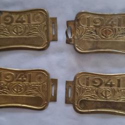 4 plaques taxes v&eacute;lo 1941 en tr&egrave;s bon &eacute;tat. Le lot.
