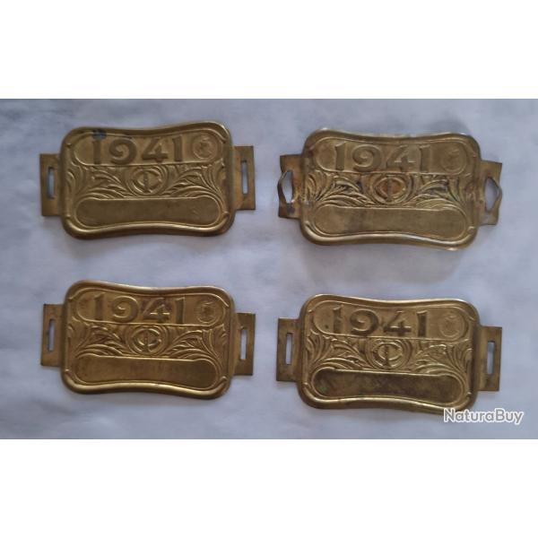 4 plaques taxes v�lo 1941 en tr�s bon �tat. Le lot.